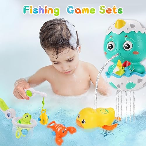 Miniatura 4 de Juguetes de baño para bebés de 6 a 12 meses, juguete de ducha de dinosaurio para niños pequeños de 1 a 3 años con juguetes de natación flotantes,