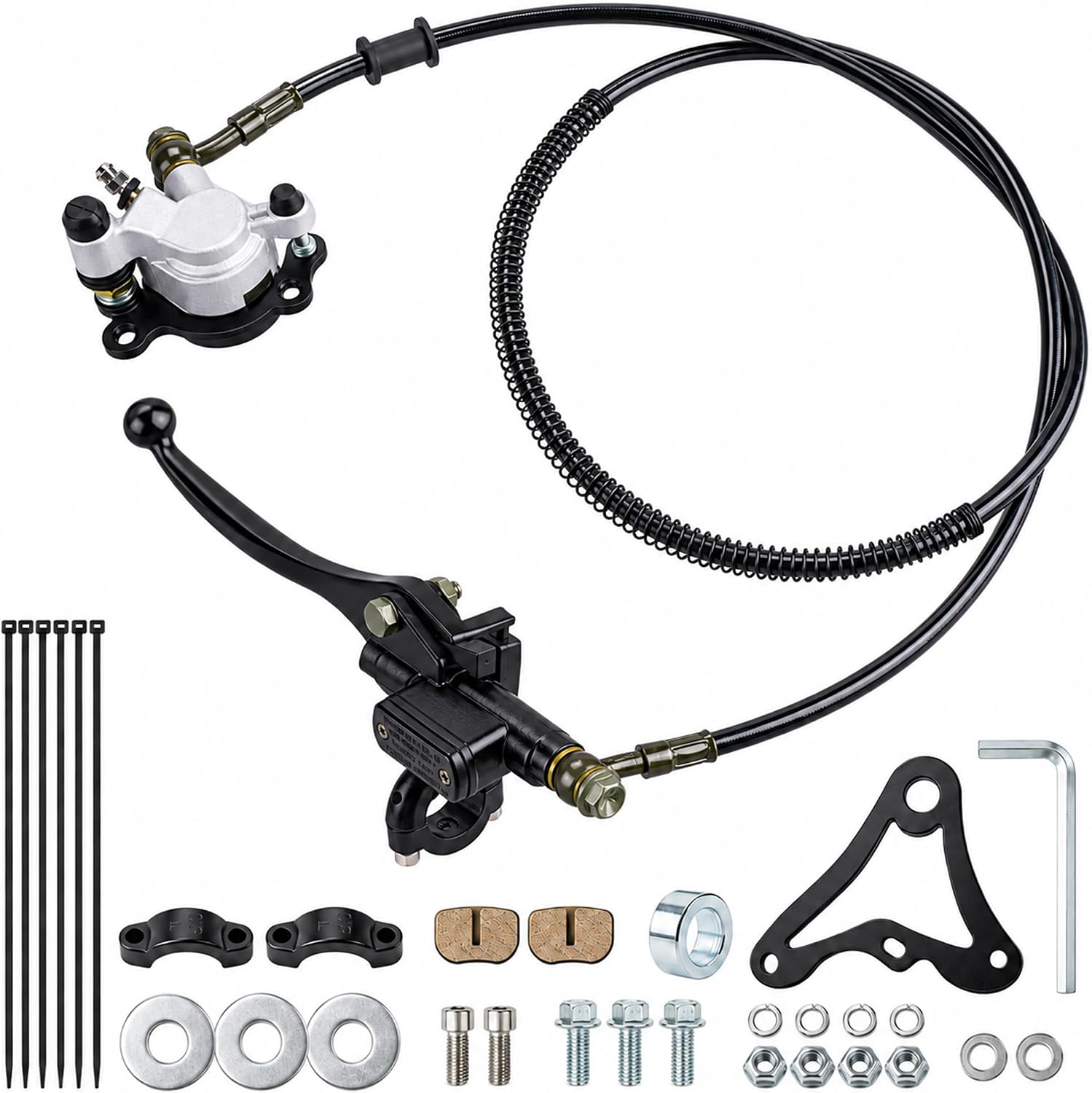 Mini Bike Hydraulic Brake Caliper Kit with Rear Brake Caliper Mounting Bracket Adapter for Monster Mega Moto 80cc 105cc MMB80 Minibike Coleman RB100 RT100 Powersports Parts（BLACK）