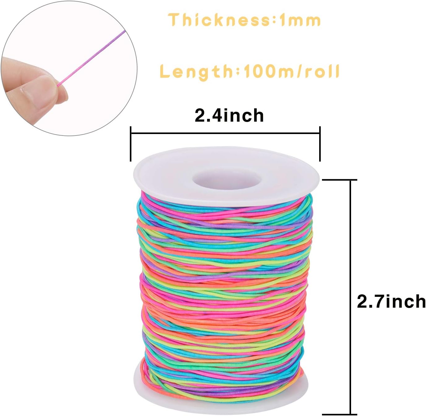 Elastic Cord, VABNEER 1mm x 100m Bracelet String Elastic String Beading Cords Thread Bracelet Elastic String Cord for Jewellery Making, Necklace, Craft, Bracelet, DIY Present (Corloful,1mm x 100m)