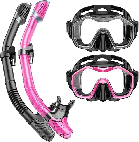 Snorkeling Gear for Adults, Kwambiri Dry-Top Snorkel Mask, 180Panoramic Wide View Snorkel Mask Adult Snorkel Set for Snorkeling Scuba Diving