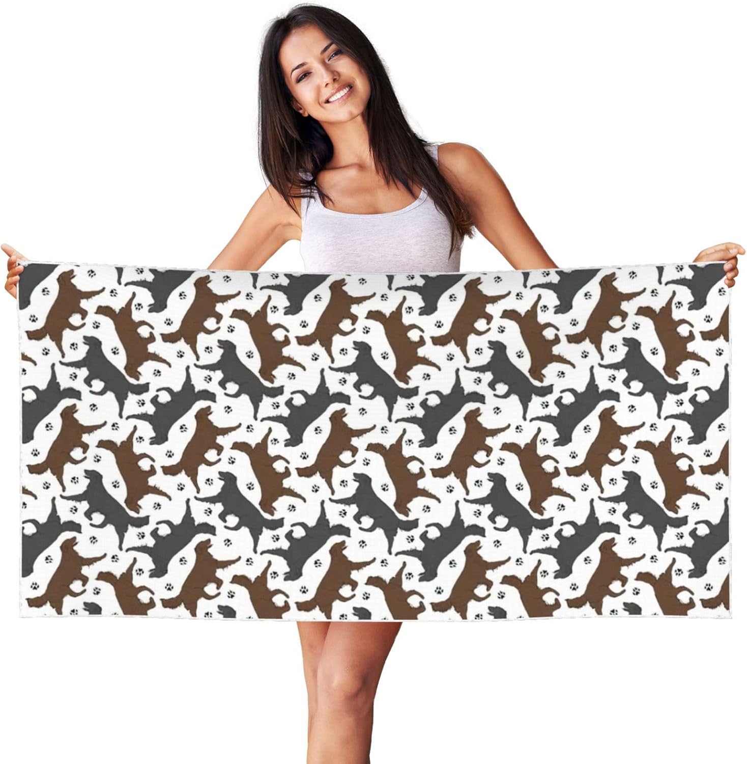 Peach Skin Velvet Quick Dry Lightweight Trotting Flat Coated Retrievers Paw Print Beach Towel for Beach,Bath,Pool,Gym,Yoga