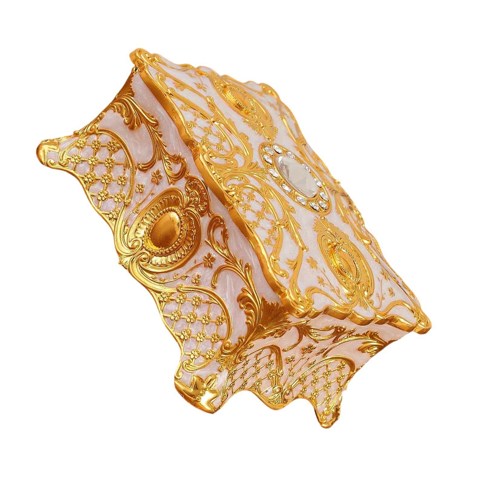 Qusinfc Sturdy Enameled Coated Metal Jewelry Holder with Floral Designs and Rhinestones Detail Traditional Jewelry Box