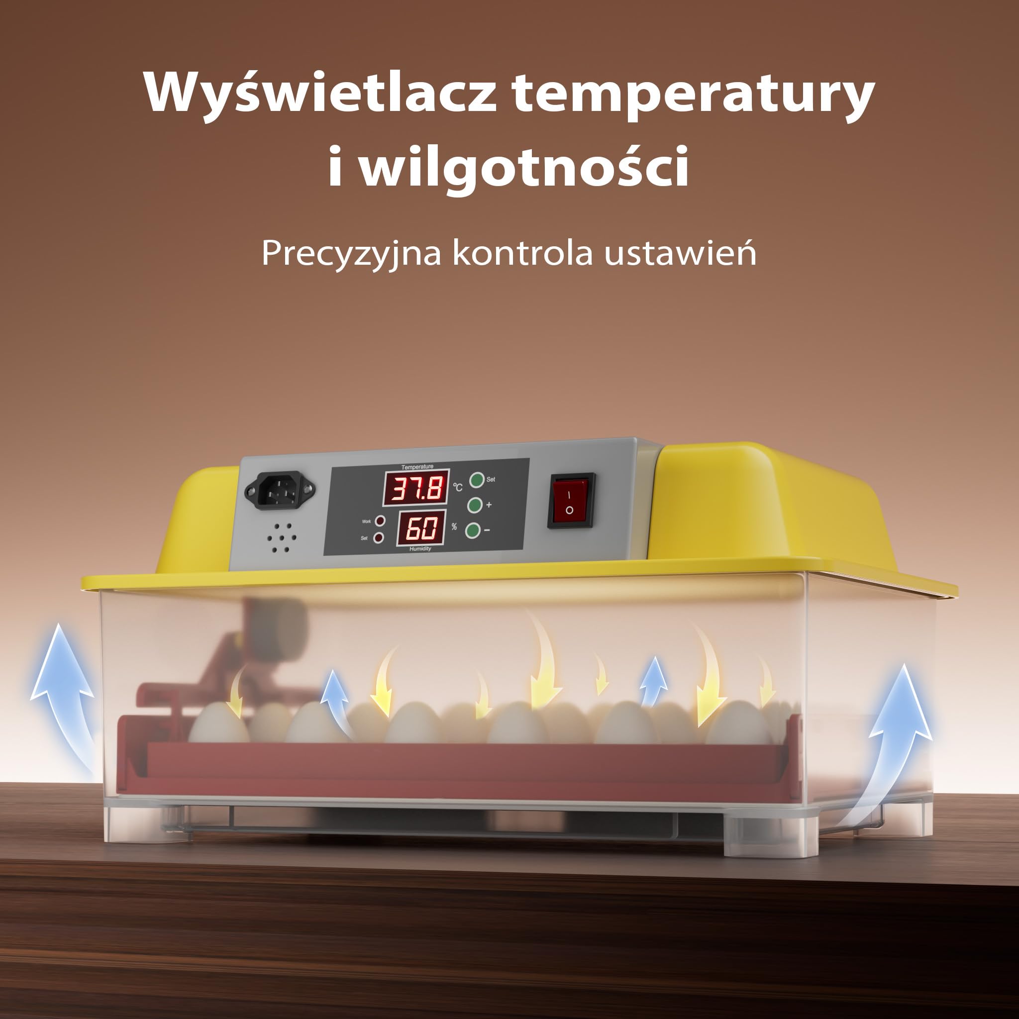 Wiltec Automatyczny inkubator dla 24 jaj, klujnik, wylęgarka z systemem obracania, precyzyjną regulacją temperatury i wilgotności do hodowli domowej