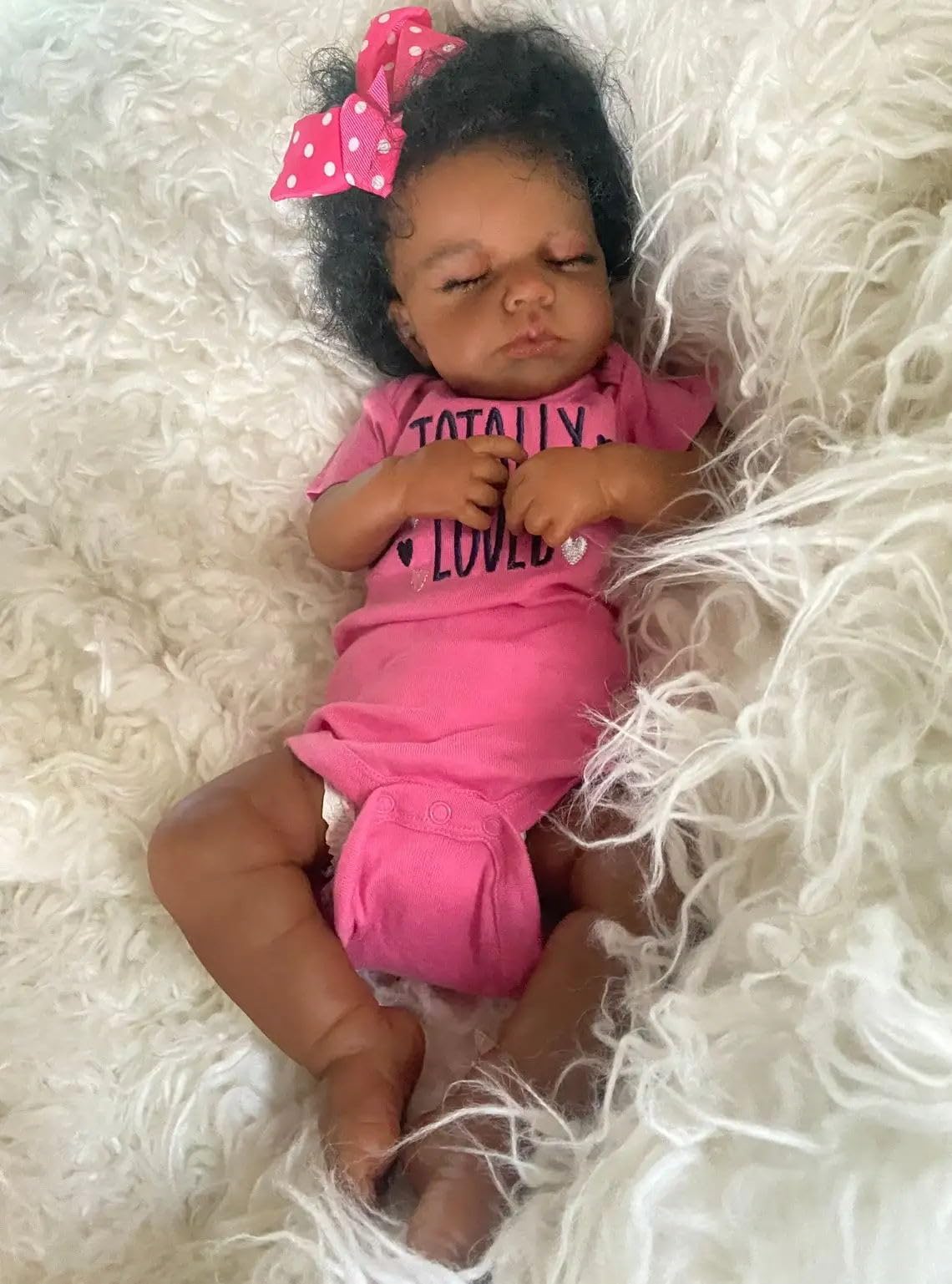 Lifelike Reborn Baby Dolls Black Girl 20 inch Realistic African American Newborn Baby Loulou Sleeping Doll with Brown Skin Alive Detailed Handmade Babies with Soft Body Weighted Reborn Child Toys
