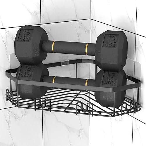 Miniatura 4 de STEUGO Organizador de esquina para ducha, paquete de 3 estantes organizadores adhesivos de ducha, estante de almacenamiento de ducha de acero