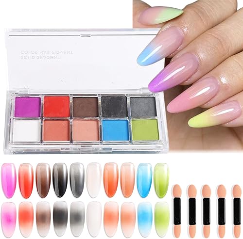 Juego de polvo de purpurina de neón para uñas, diseño degradado, 10 colores, pigmento fluorescente, purpurina fina, violeta, rosa, polvo sólido para