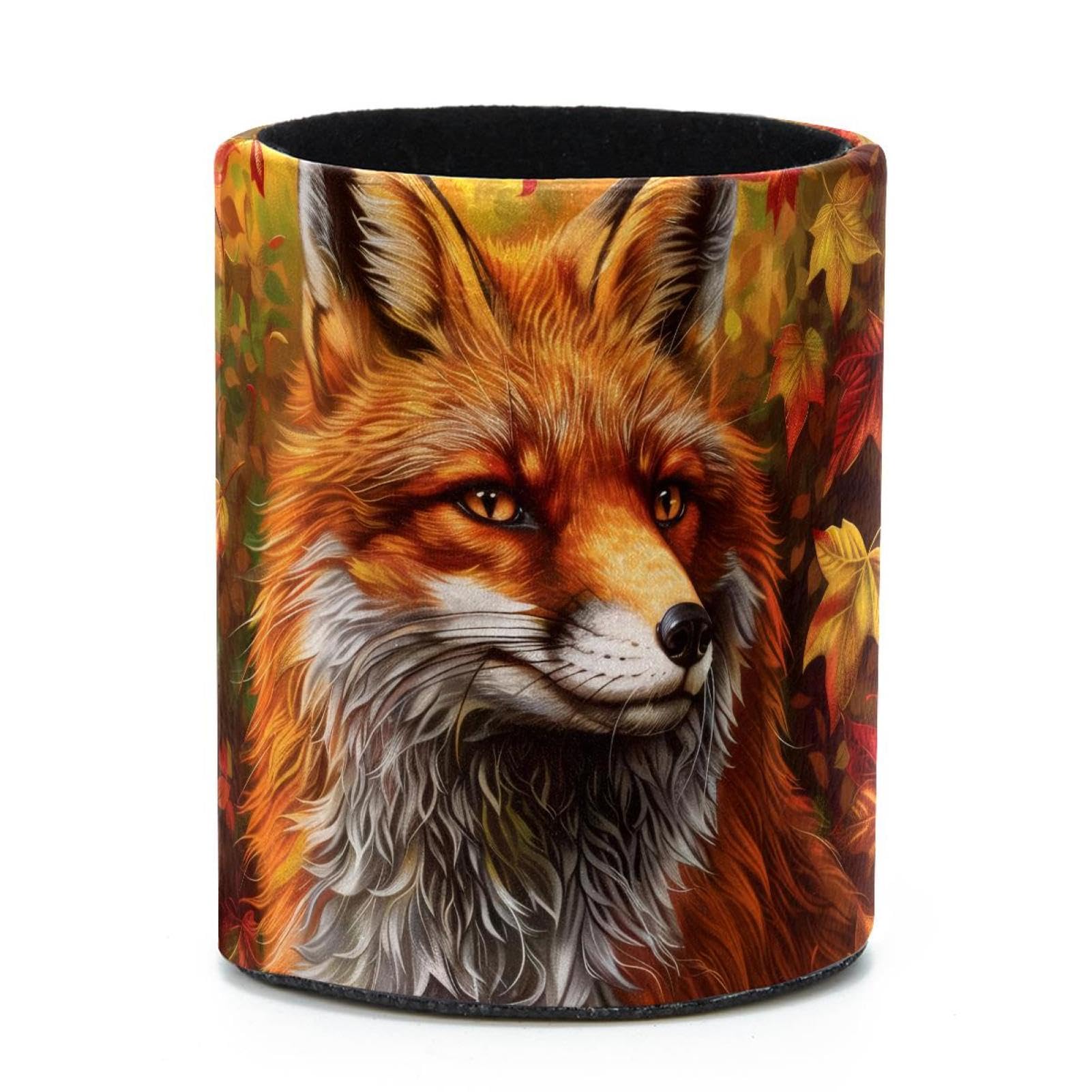 VAPOKF Round Pencil Holders for Desk, Autumn Fox Pen Holders Pen Pot Makeup Brushes Storage Desktop Stationery Supplies Organiser for Home Office