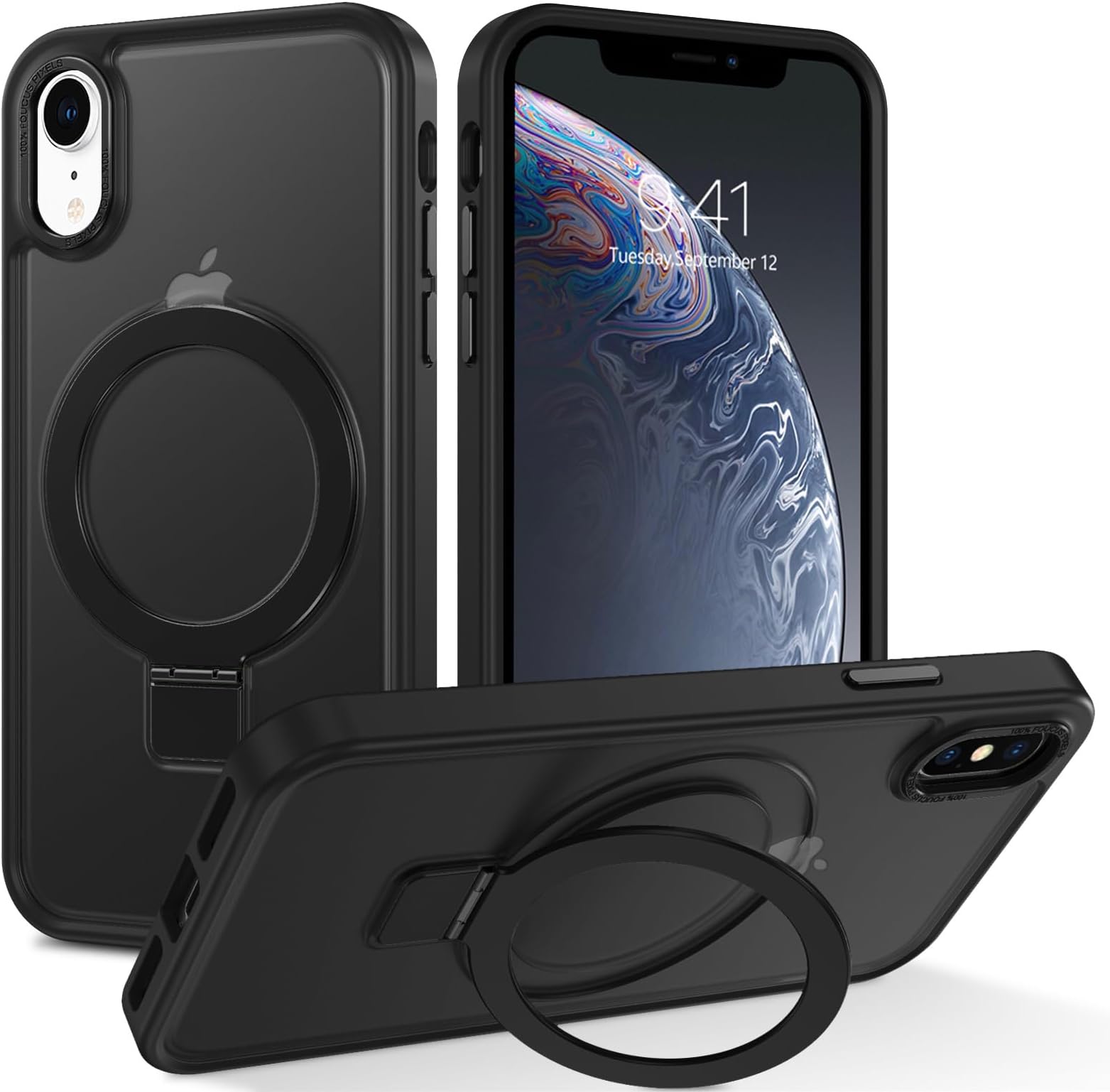 DUEDUE for iPhone XR Case Magnetic with Ring Stand[Compatible with Magsafe], Full Body Protective Cover Slim Shockproof Kickstand Phone Case for Apple iPhone XR 6.1", Black
