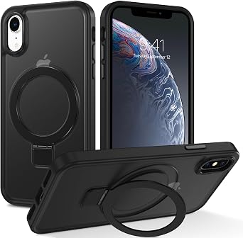 DUEDUE for iPhone XR Case Magnetic with Ring Stand[Compatible with Magsafe], Full Body Protective Cover Slim Shockproof Kickstand Phone Case for Apple iPhone XR 6.1", Black