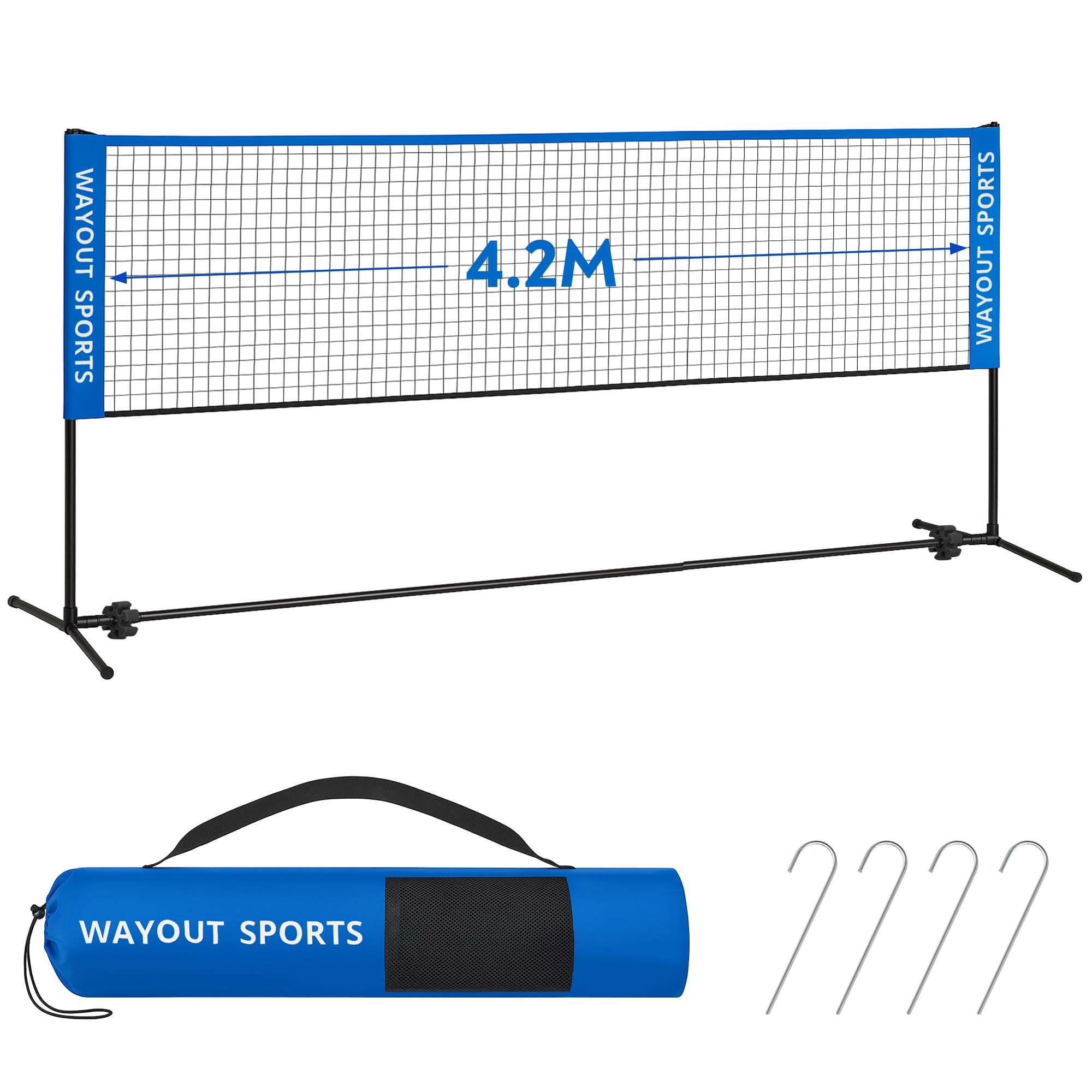 Adjustable and foldable net for badminton, tennis, volleyball and football