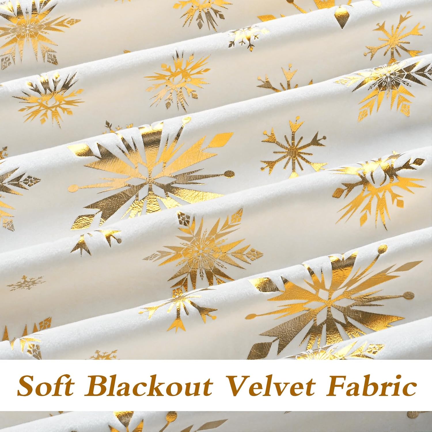 ASPMIZ Christmas Curtains for Living Room, Gold Snowflake Foil Print Curtain, Velvet Blackout Curains for Bedroom, Christmas Drapes 84 Inch Length 2 Panels Set, Thermal Insulated Grommet Curtain White