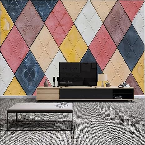 Amazon 粘着性の取り外し可能な壁紙 3dカラフルな幾何学的な菱形のオフィス 壁紙のはがしと貼り付け装飾的な壁紙家の装飾モダンなリビングルーム 壁紙