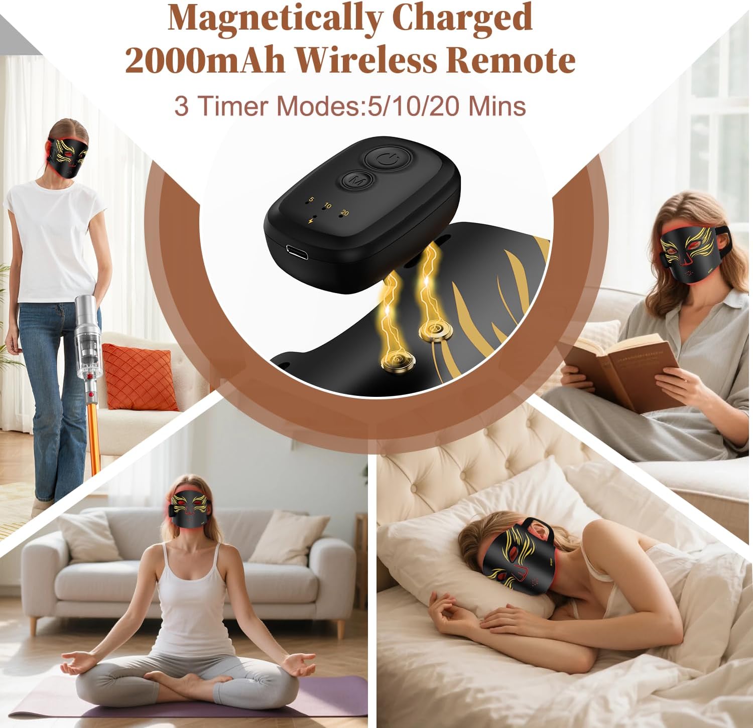 Red Light Therapy for Face, Valentines Day Gifts, Wireless Led Face Mask Light Therapy, Rechargeable 2000mAh Red Light Mask with 336 LED Chips, 4 Modes, Timer for Home Skincare (Black) - Image 7