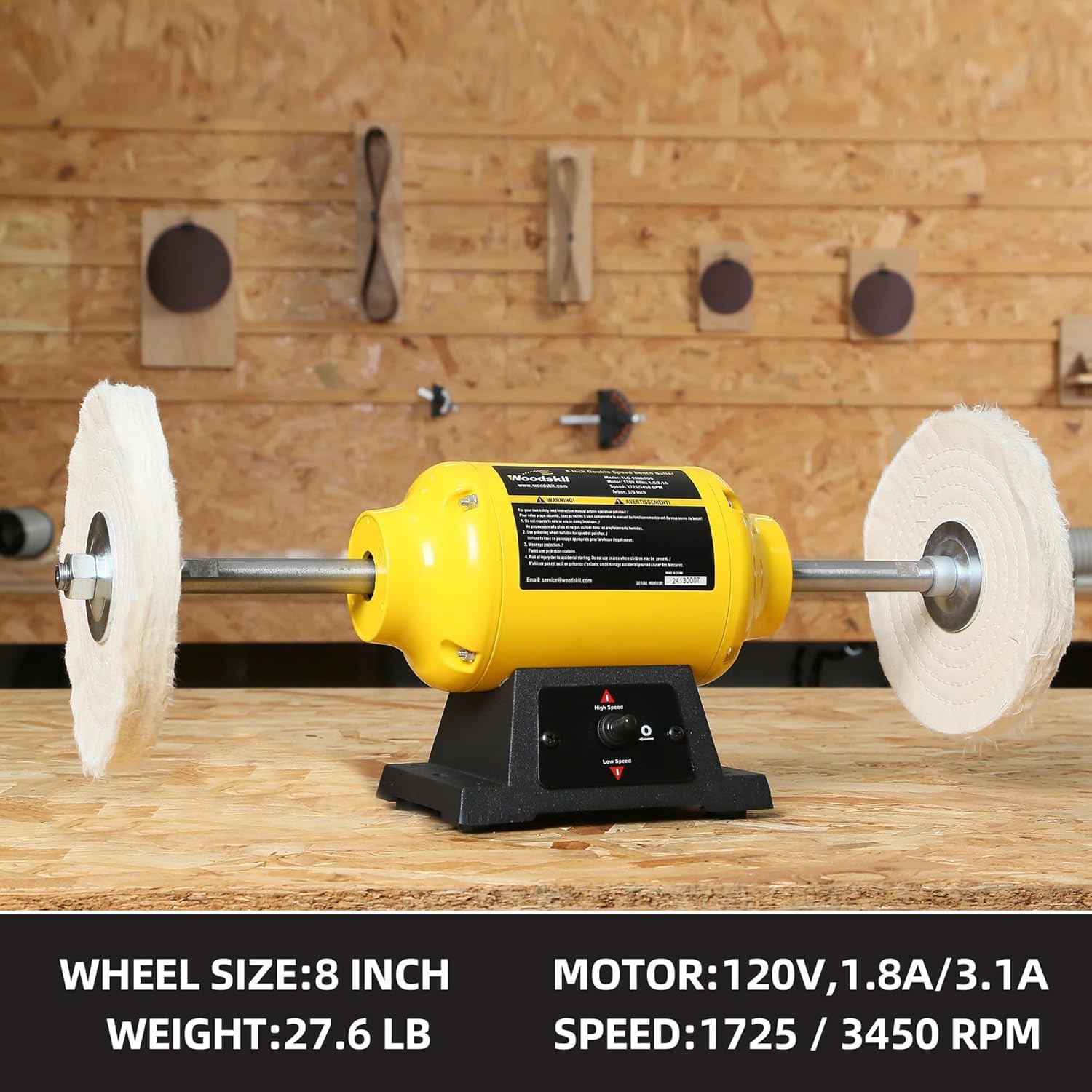 Condition photo showing New/Like New for Dual Speed Bench Buffer Polisher 1.8/3.1A, 8 inch Jewelry Buffer Polisher Machine, 1725/3450 RPM Power Bench Polisher with 2 cotton Wheels for Jewelry, Metal, Wood, Jade, Knife, Plastic