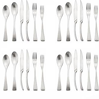 Luxury 304 Stainless Steel Matte Silver Cutlery Flatware Set - Utensil Set Steak Spoons and Forks Knife Silverware Set,Service for 4 (24-Piece)