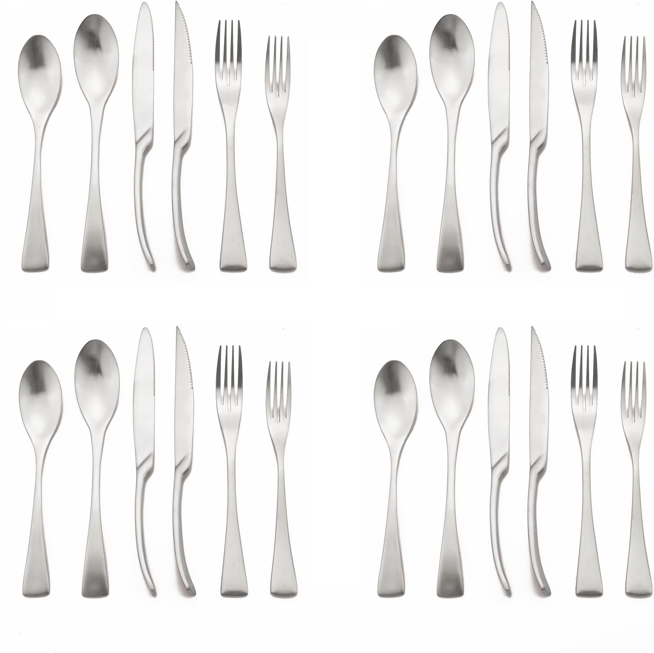 Luxury 304 Stainless Steel Matte Silver Cutlery Flatware Set - Utensil Set Steak Spoons and Forks Knife Silverware Set,Service for 4 (24-Piece)