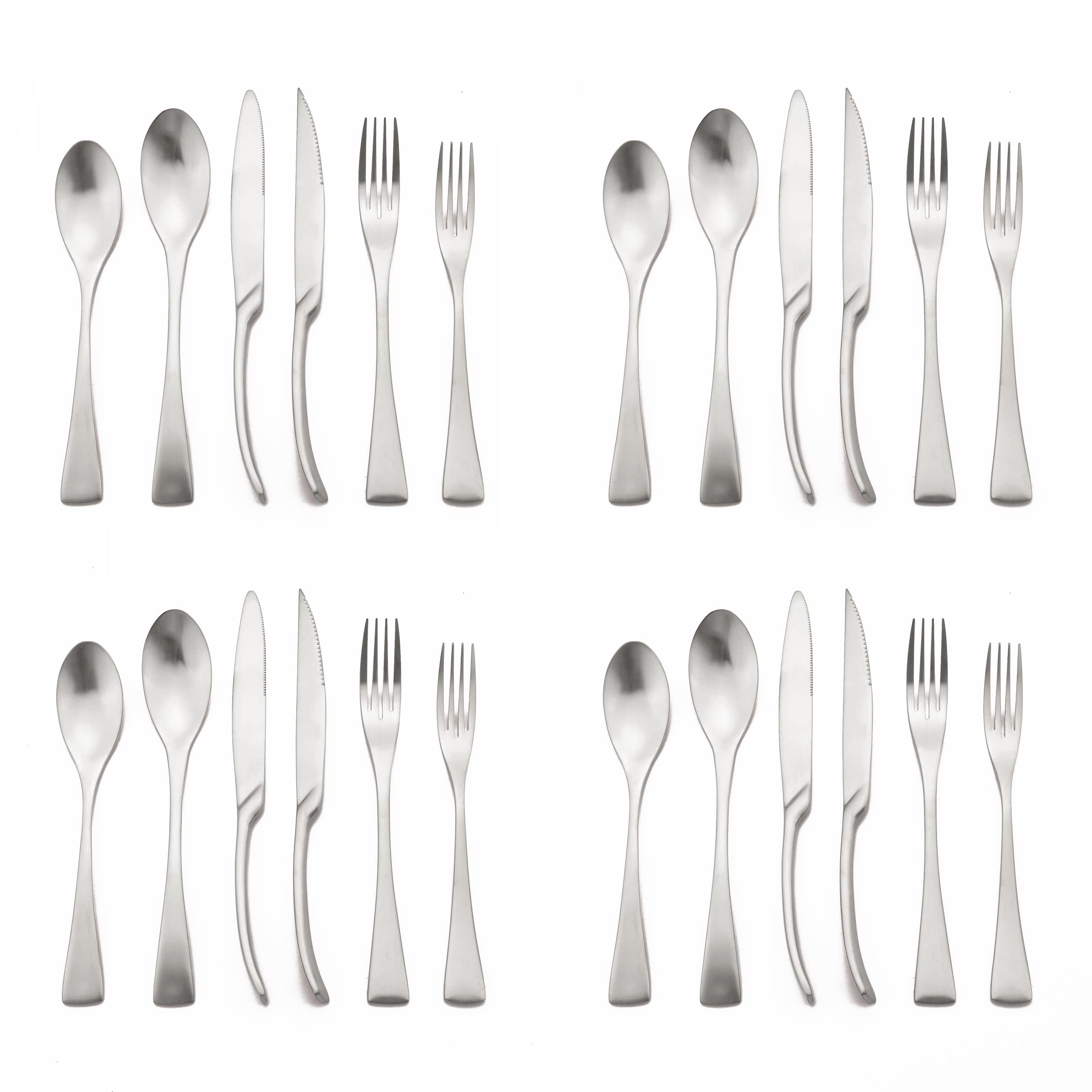 Luxury 304 Stainless Steel Matte Silver Cutlery Flatware Set - Utensil Set Steak Spoons and Forks Knife Silverware Set,Service for 4 (24-Piece)