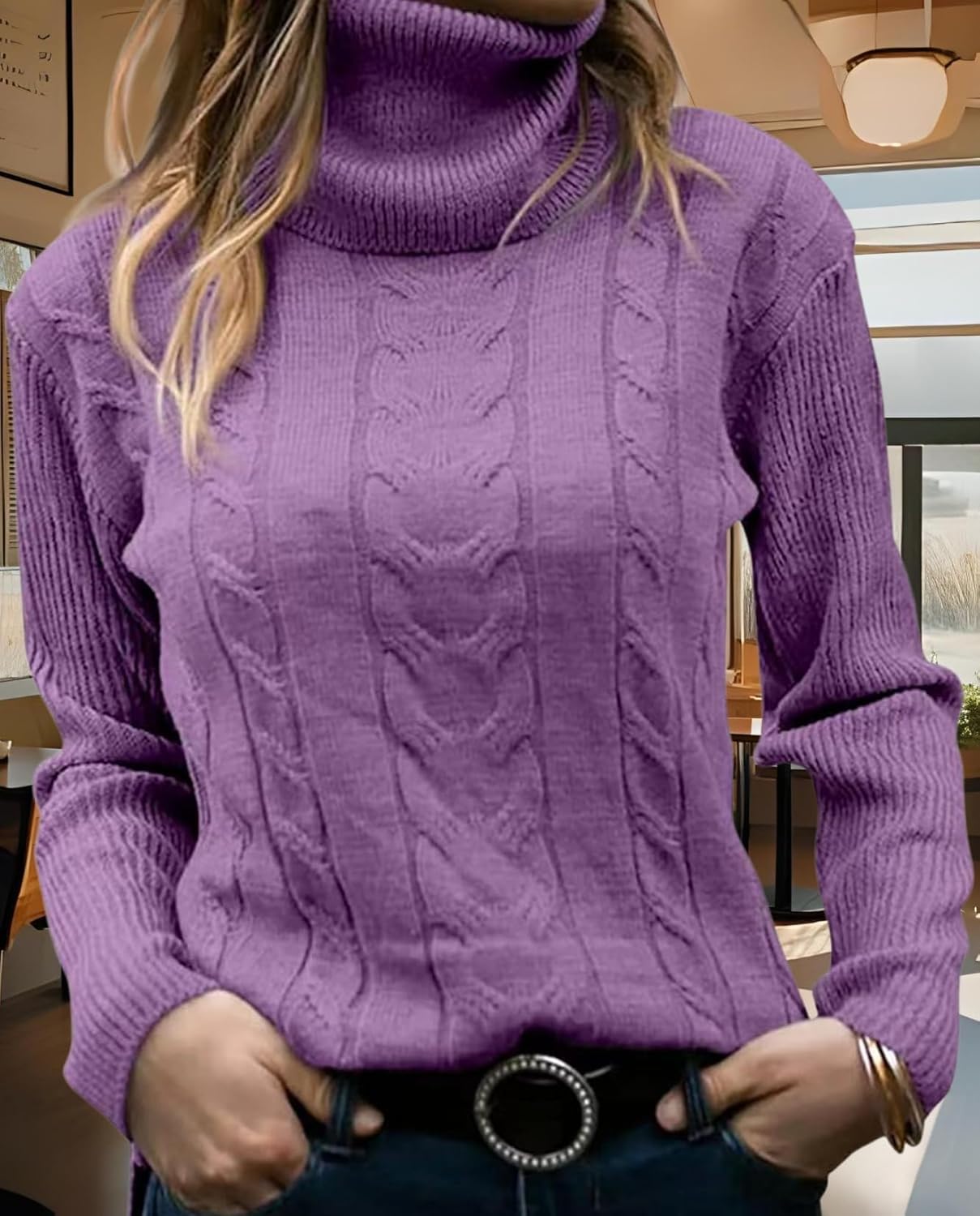 Women's Retro High Neck Pullover Sweater Long Sleeve Casual Warm Top for Vacation and Daily Wear - Image 6