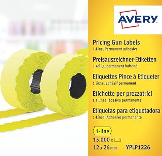 Avery Zweckform YPLP1226 Preisauszeichner-Etiketten, 1-zeilig, 12 x 26 mm, 10 Rollen/15.000 Etiketten, gelb