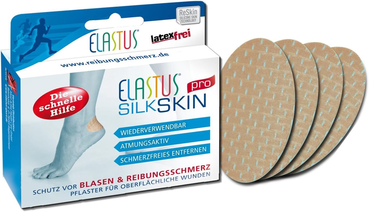 Elastus SilkSkin Pro Plaster 8.5 cm x 4.8 cm for Blisters / Rubbing x4 Skin-Coloured
