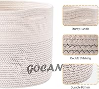 Vista 7 de Cesta de Lavandería Extra Grande 22" X 22" X 14" XXXL Cesta Tejida de Cuerda de Algodón para Mantas Cesta de Almacenamiento con Asas para Sala