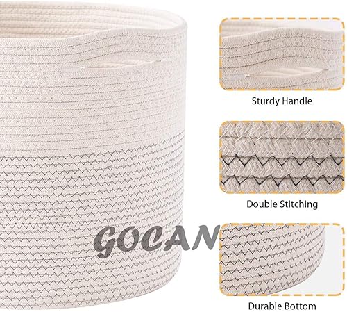 Miniatura 7 de Cesta de lavandería extragrande de 22 x 22 x 14 pulgadas, cesta tejida de cuerda de algodón XXXL para mantas, cesta de almacenamiento con asas para