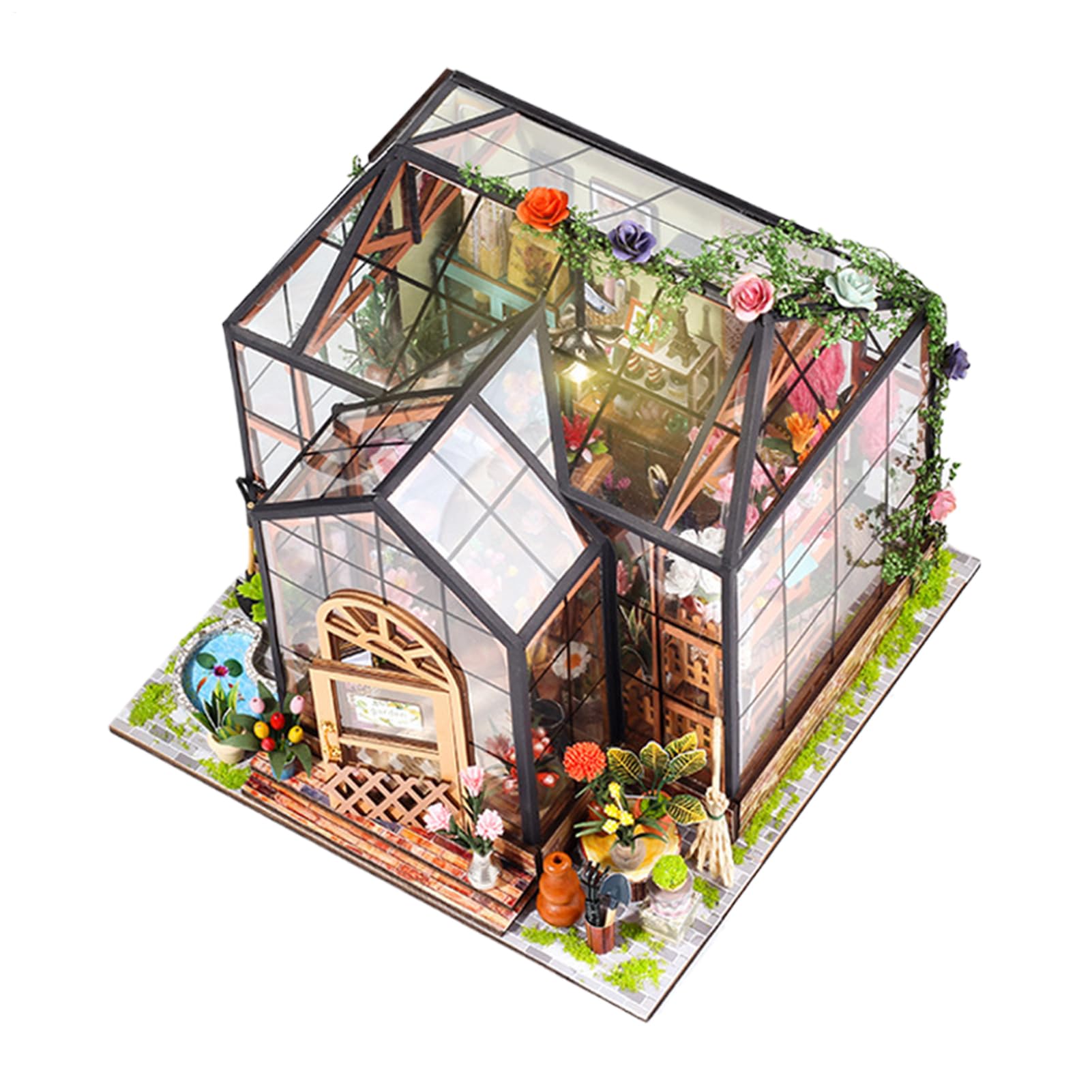 Kit Casa delle Bambole in Miniatura da Costruire Set Decorazione | 3D Serra Kit Per Adulti Natale Halloween Scaffale Camera Miniatura Display Artigianato