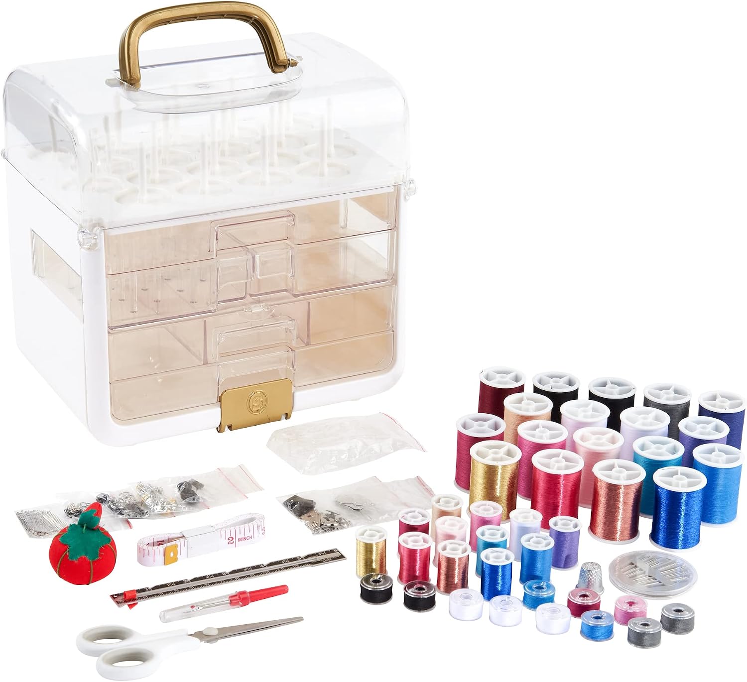 SINGER Sew-It-Goes-255 Piece Kit & Craft Organizer Sewing Case Storage with Metallic Embroidery Thread (11771)