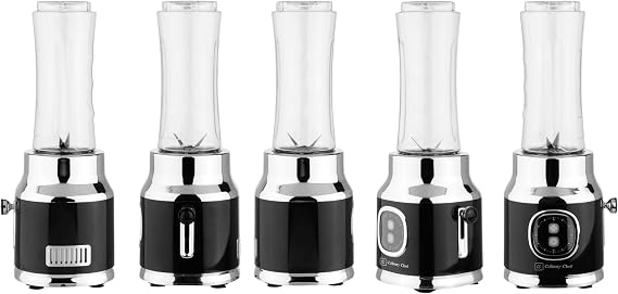 Culinary Chef, 300W Smoothie Maker Blender with 500ml Glass Mason Jar & 600ml BPA-Free Sports Bottle, Personal Smoothie Blender for Smoothies, Shakes, Frozen Fruit & Ice, Black