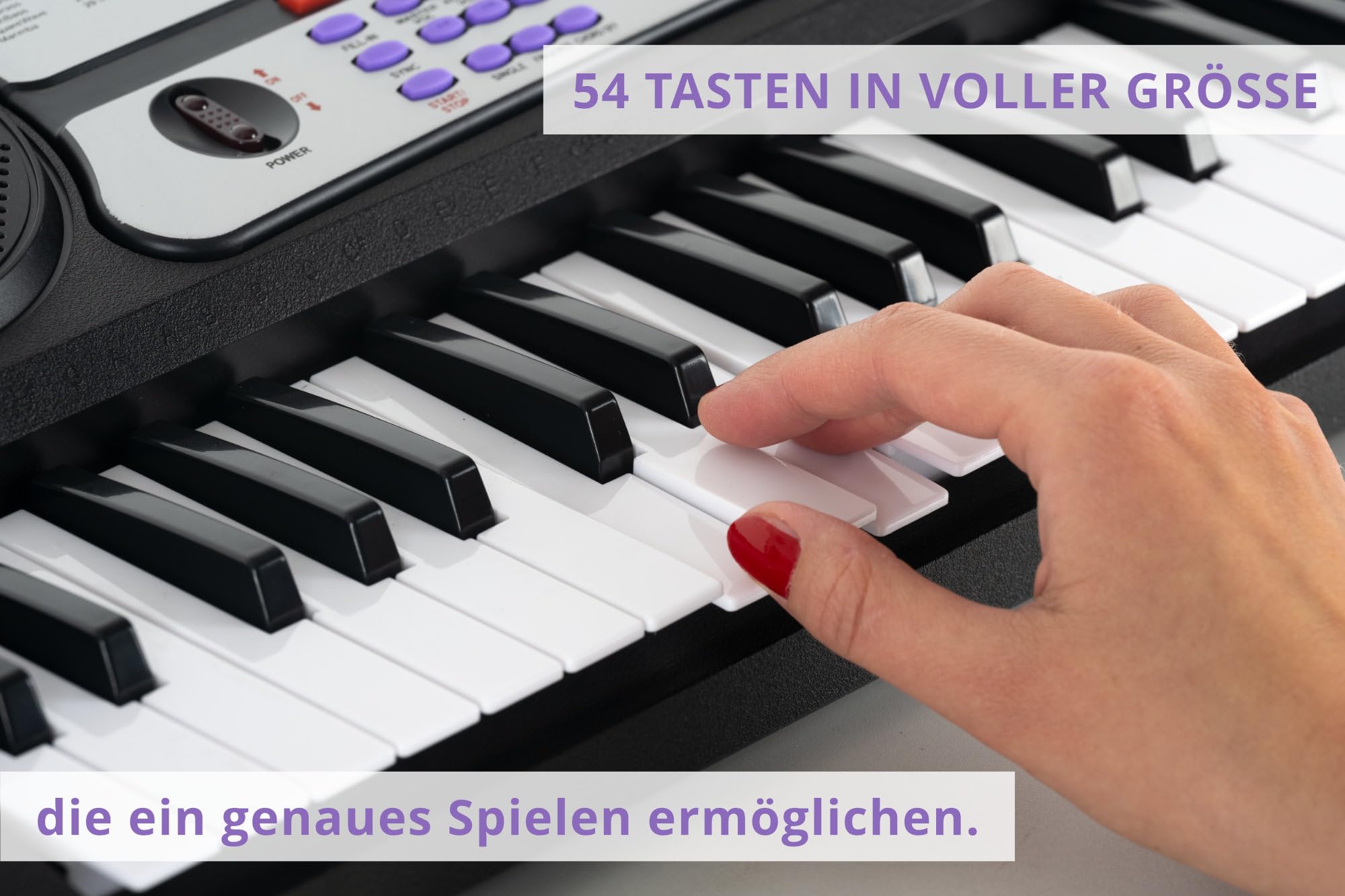 McGrey BK-5410 54 Tasten Keyboard inkl. Mikrofon zum Mitsingen (ideal für Kinder und Einsteiger, extra großes LCD-Display, 255 Sounds und Rhythmen, umfangreiche Lernfunktion, Kopfhöreranschluss) | Einsteiger-Keyboard mit 54 Tasten, LED-Display, 255 Rhythm