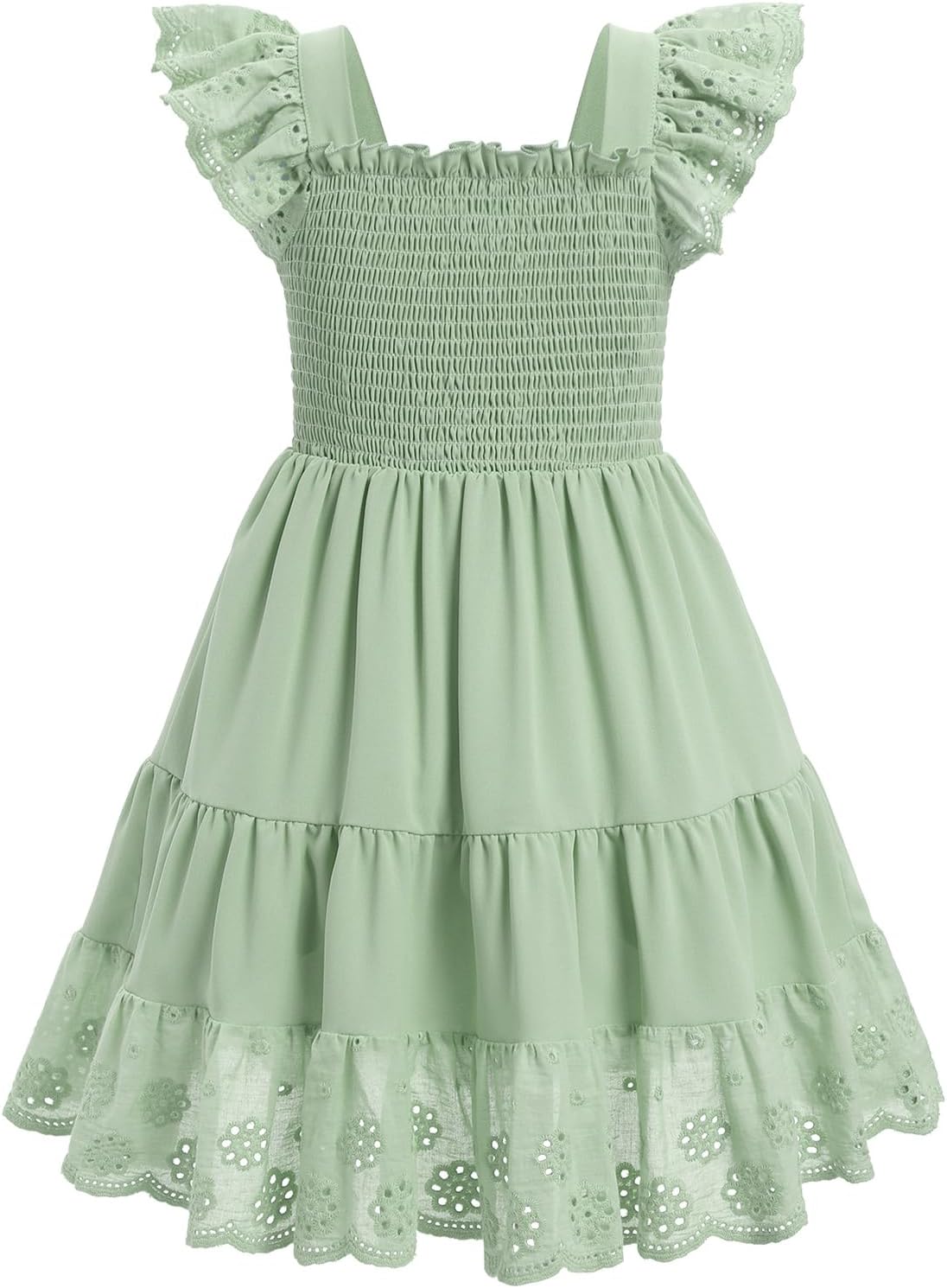 AWIBMK Mommy and Me Dress Boho Summer Casual Holiday Mother Daughter Matching Ruffle Sleeve A-line Tiered Smocked Dress - Image 5