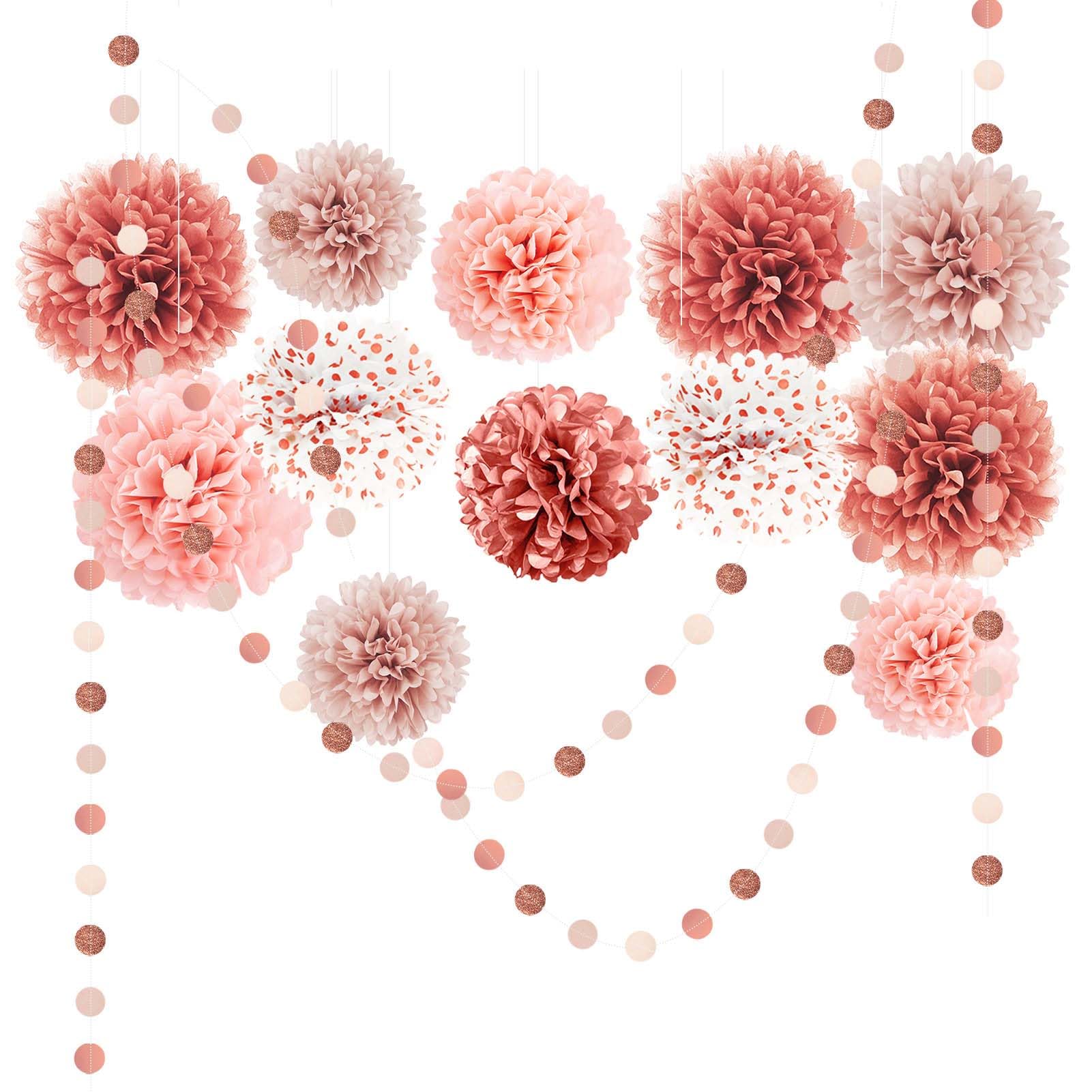 NICROLANDEE Seidenpapier Pompons Deko 15 Stück Tissue Papier Pom Poms und Dots Papier Girlande Party Dekorationen für Hochzeit, Babyparty Deko, Abschlussball, Geburtstag, Festival, Gartenparty deko