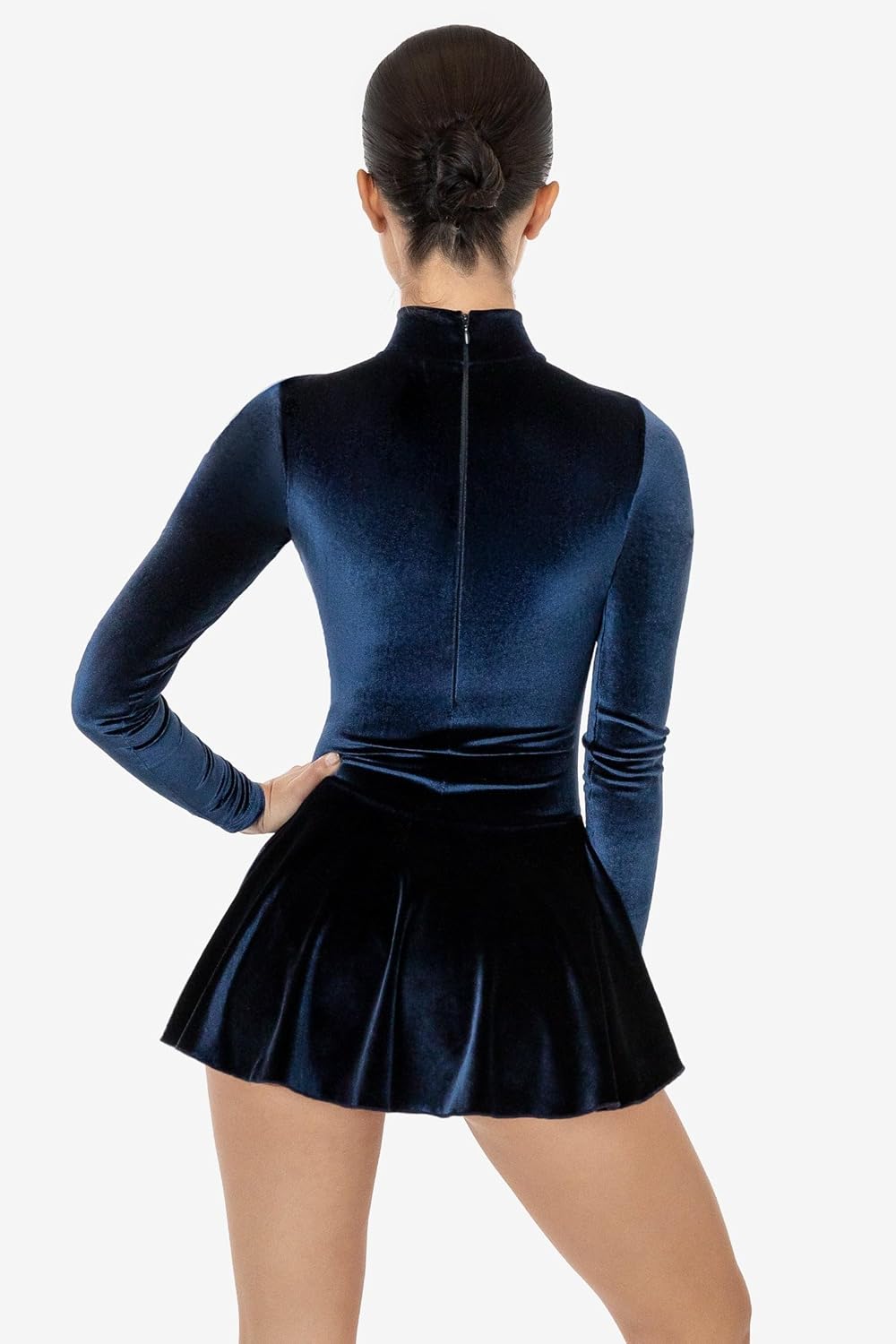 LOS ANGELES APPAREL Womens VVT410 - Velvet Long Sleeve Mockneck Skirted Leotard, Made in USA