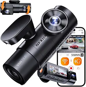 Vantrue 360 Degree Dash Cam for Cars, WiFi GPS Car Camera with Voice Control, IR Night Vision, 24hrs Parking Mode, HDR/WDR, 3.19’ IPS LCD, 512GB Max
