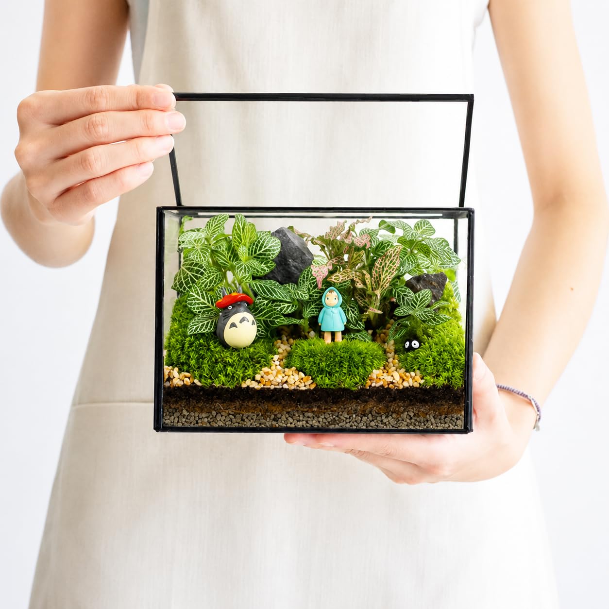 Small Glass Terrarium with Lid, Rectangle Geometric Planter Box
