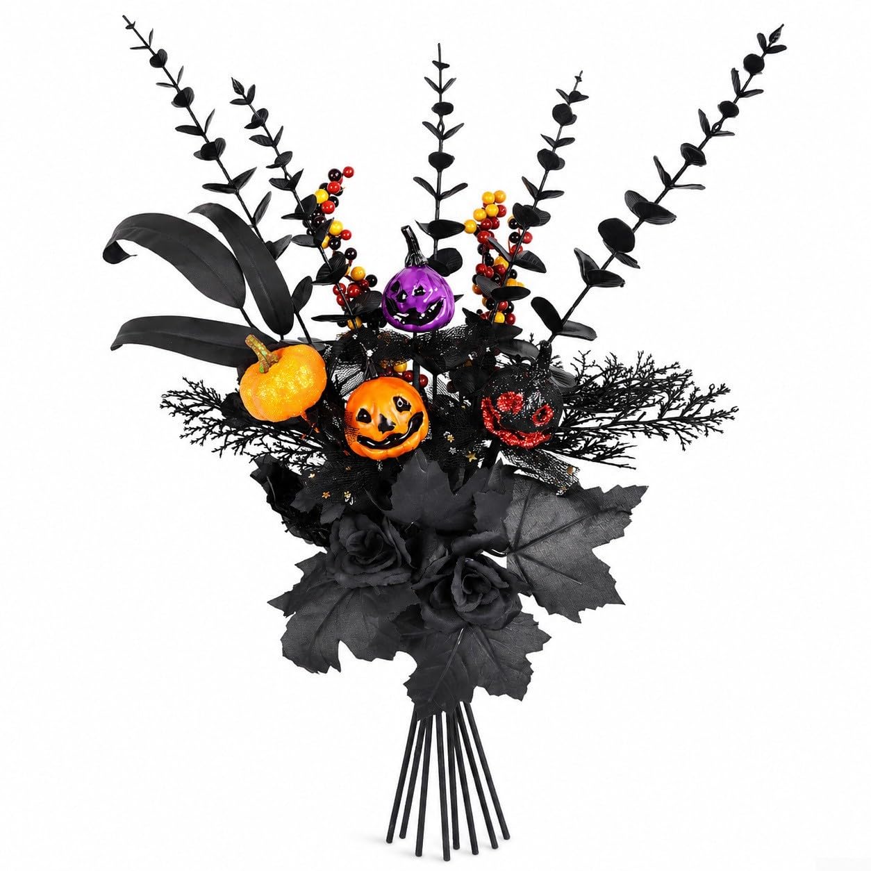 8 Piezas Ramos Halloween : Calabazas y Rosas Negras 8 Piezas