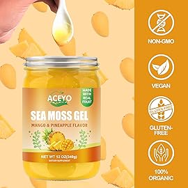 (12 OZ) Irish Sea Moss Gel Raw Vegan Mango Pineapple Flavor 102 Vitamins and Minerals Wild Harvested Non-GMO Immune Defense Booster Thyroid Digestive Support