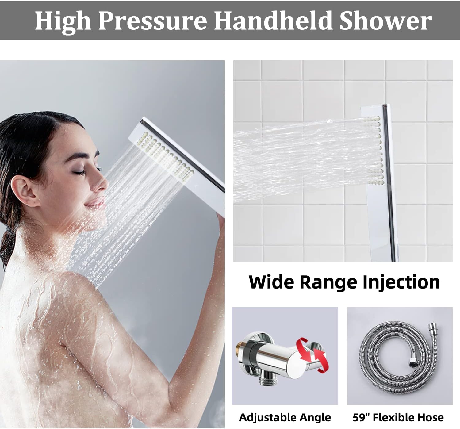 12 Inch Wall Mount Shower Jets System, 3-Function Thermostatic Shower Faucet Set with Rainfall Shower Head and High Pressure Handheld Spray