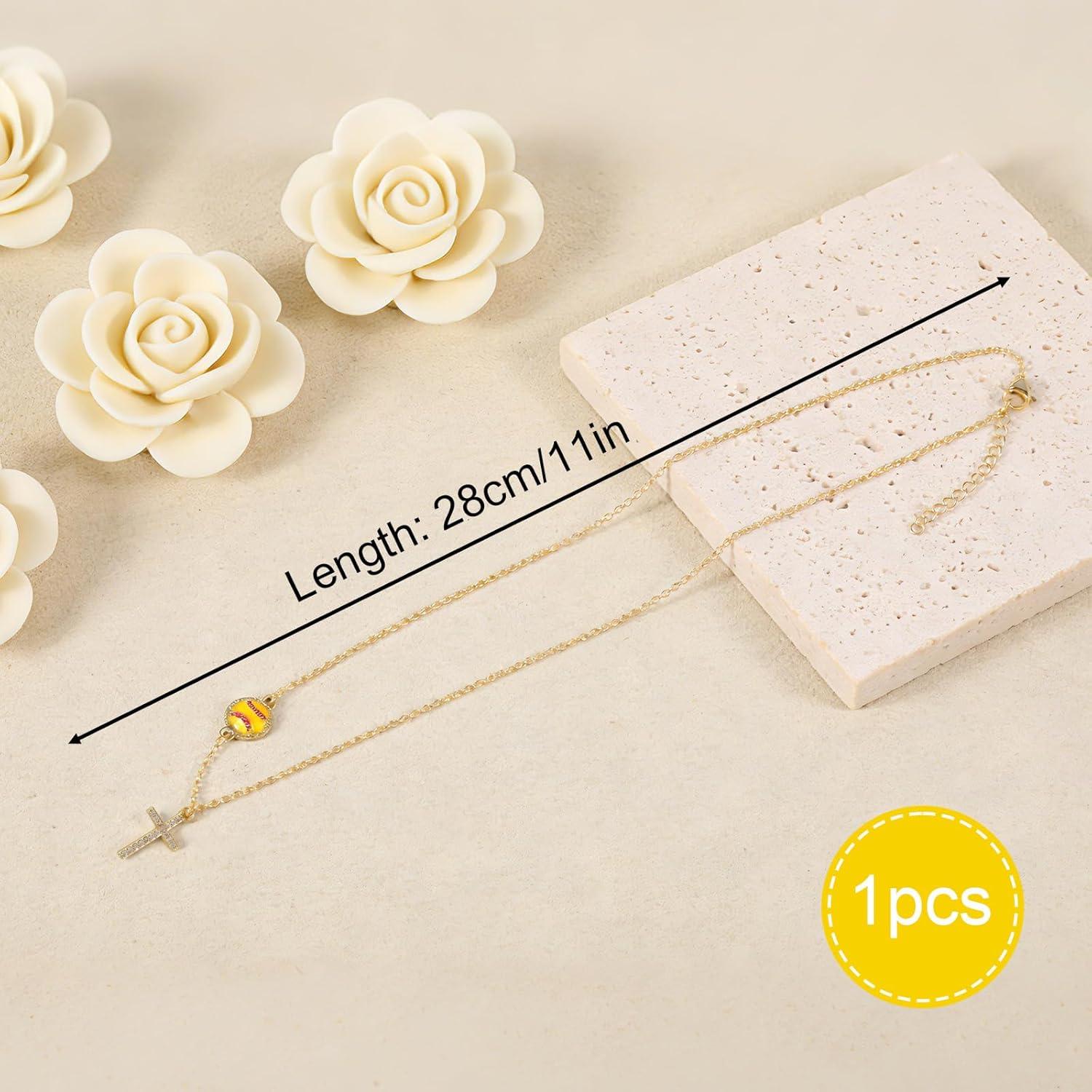 Softball Necklace for Women, Gold Plated Sport Theme Cross Pendant Necklace Christian Jewelry Gift Accessory for Sport Fans & Lover - Image 2