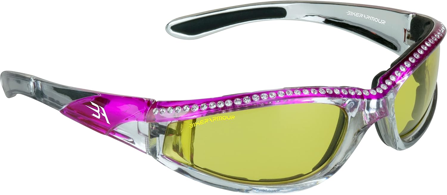 Bikershades Chrome Frame Motorcycle Sunglasses with Rhinestones Foam Padded for Women