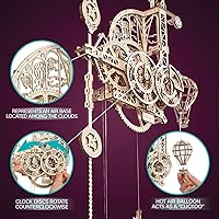 Vista 6 de UGEARS Aero Clock - Rompecabezas 3D de madera para adultos, kit de modelo mecánico de madera para adultos, reloj de pared, rompecabezas 3D con kit