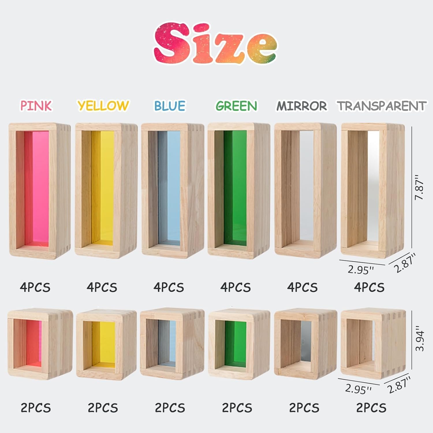 Large Wooden Building Blocks Set for Toddlers, 36 PCS Big Colorful Rainbow Window Hollow Blocks Set Montessori STEM Construction Toy for Kids Sensory Stacking Blocks for Preschool Kindergarten Play