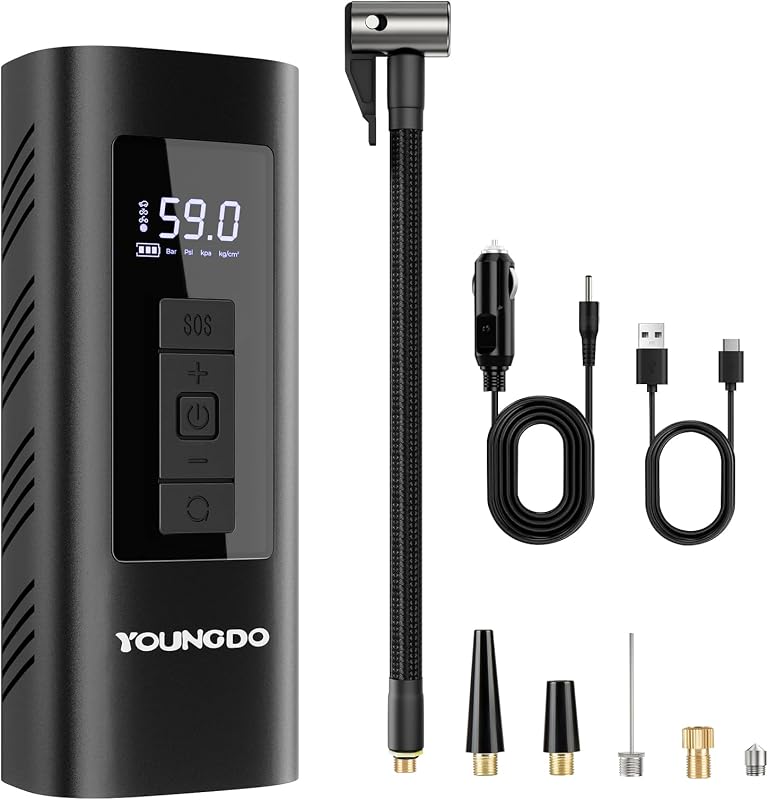 YOUNGDO 150 PSI elektromos kerékpáros pumpa 6000 mAh akkumulátorral