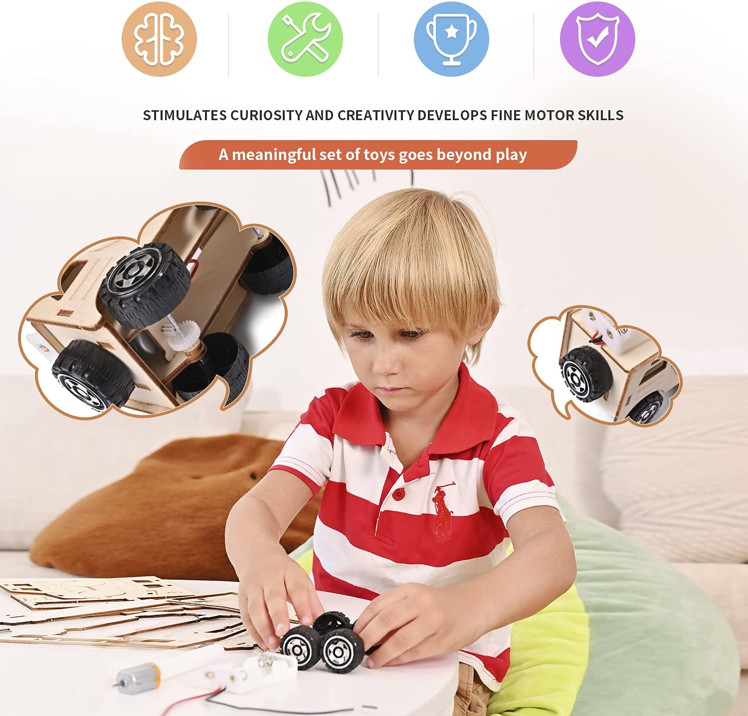 MONT PLEASANT 5 Set STEM Kit 3D Wooden Puzzles Building Assembly Kits Model Cars Science Experiment Projects for Kids DIY STEM Toys Educational Mechanical Construction Engineering Set for Boys Girls : Toys & Games