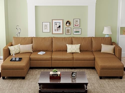 Miniatura 46 de EASE MOOSE Modualr - Sofá modular en forma de U con otomanas de almacenamiento, sofá modular de piel sintética gris, blanco y Blanco