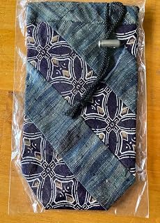 和装バッグ 花柄刺繍 紺色 青色