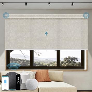 Motorized Shades 70% Blackout Smart Blinds Work with HomeKit Alexa Google Home Electric Blinds with Remote Control for Windows Shade,Texture Cream