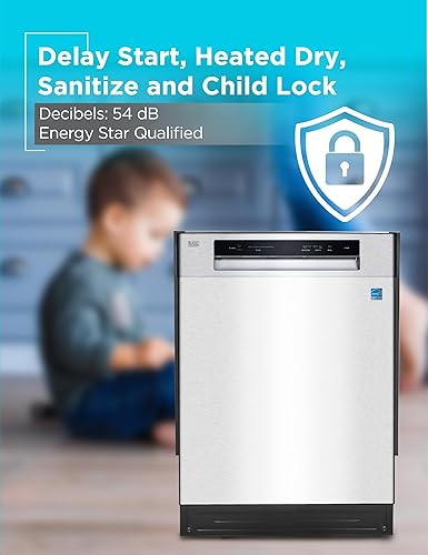 Miniatura 6 de BLACK+DECKER Lavavajillas integrado de 24 pulgadas, capacidad de ajuste de 12 lugares con bañera de acero inoxidable, lavavajillas con 5 programas