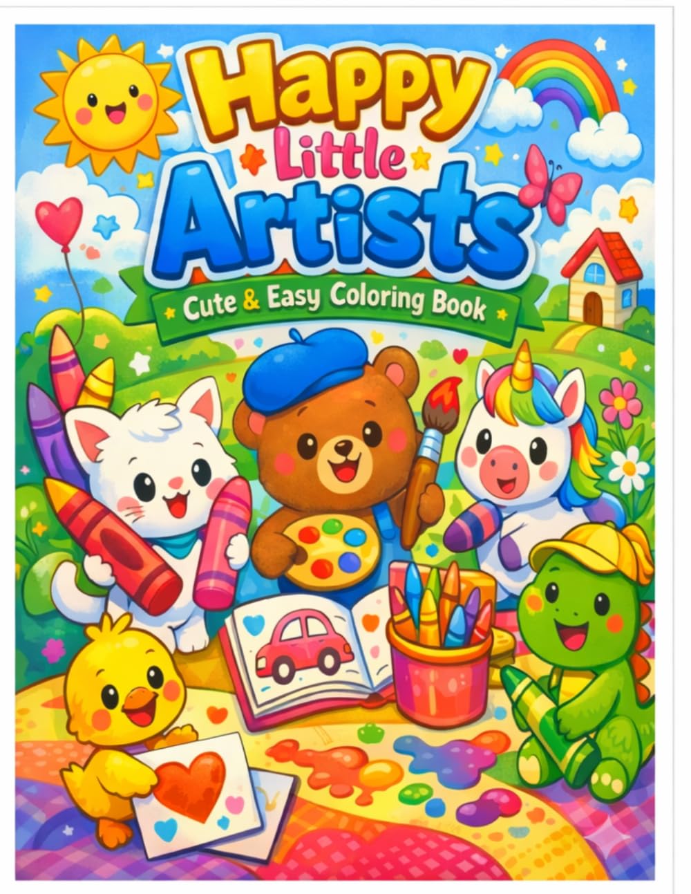 Happy Little Artists: Cute & Easy Coloring Book: With Positive Affirmations, Big Simple Designs, Cute Animals & Fun Objects for Toddlers and Preschoolers