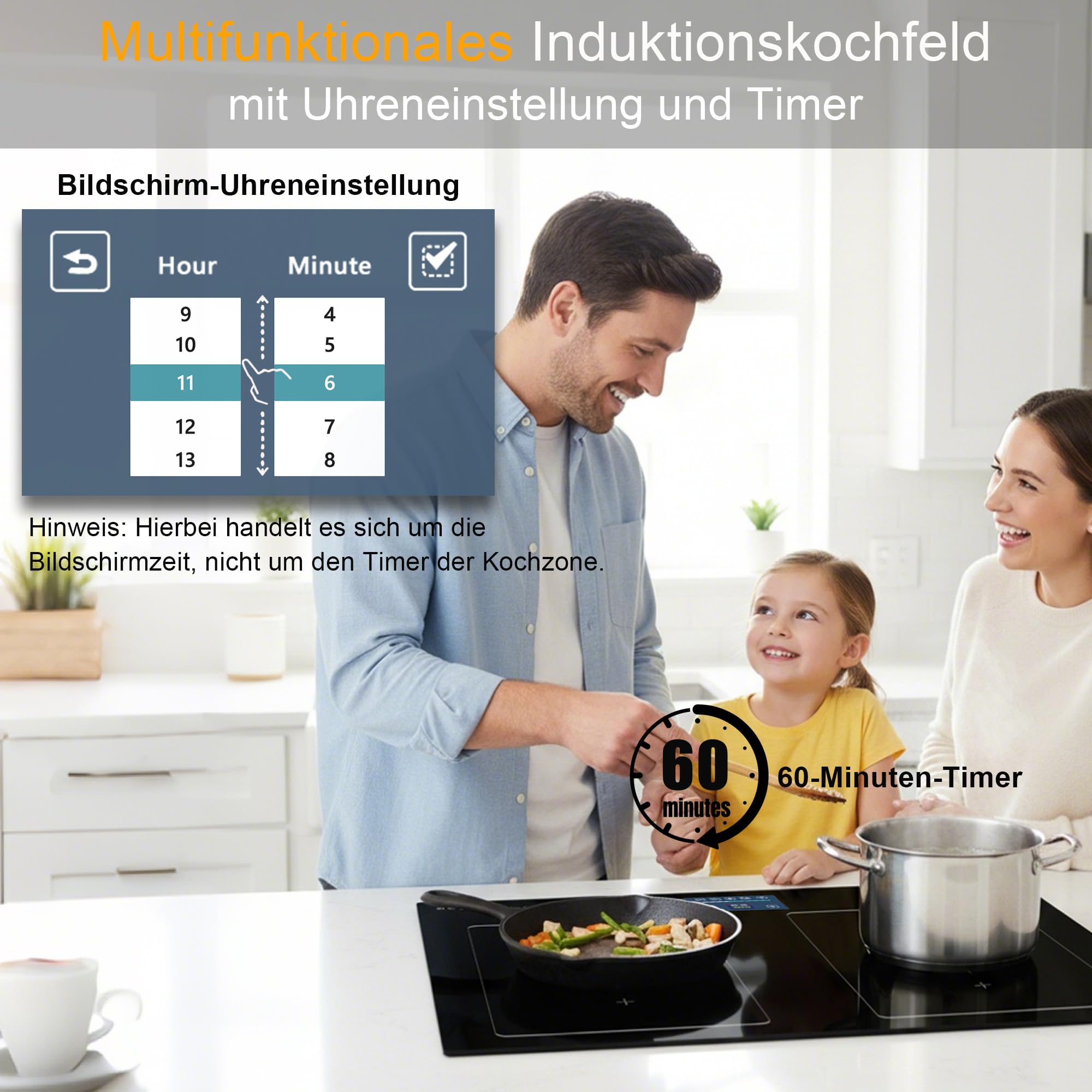Induktionskochfeld 60cm 4 Platten, Induktion Einbau mit 2 Flexzonen, 7200W | Induktionsfeld Einbau mit 2 Flexzonen, 9 Stufen, Autark Induktion Kochfeld mit Timer, Sicherheitsschloss, 220-240V